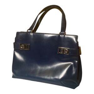Vintage Salvatore Ferragamo Navy leather top handle bag